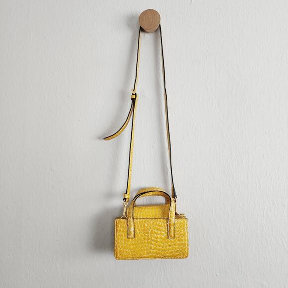 NEW Marge Sherwood Yellow Croc-Embossed Mini Top Handle Crossbody Bag - Picture 1 of 16